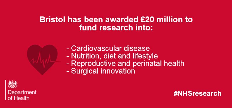 DHSCmedia's tweet photo. Bristol will receive £20m from the Govt’s £816m investment announced today #NHSresearch @UHBristolNHS @BristolUni https://t.co/E132RrOB36