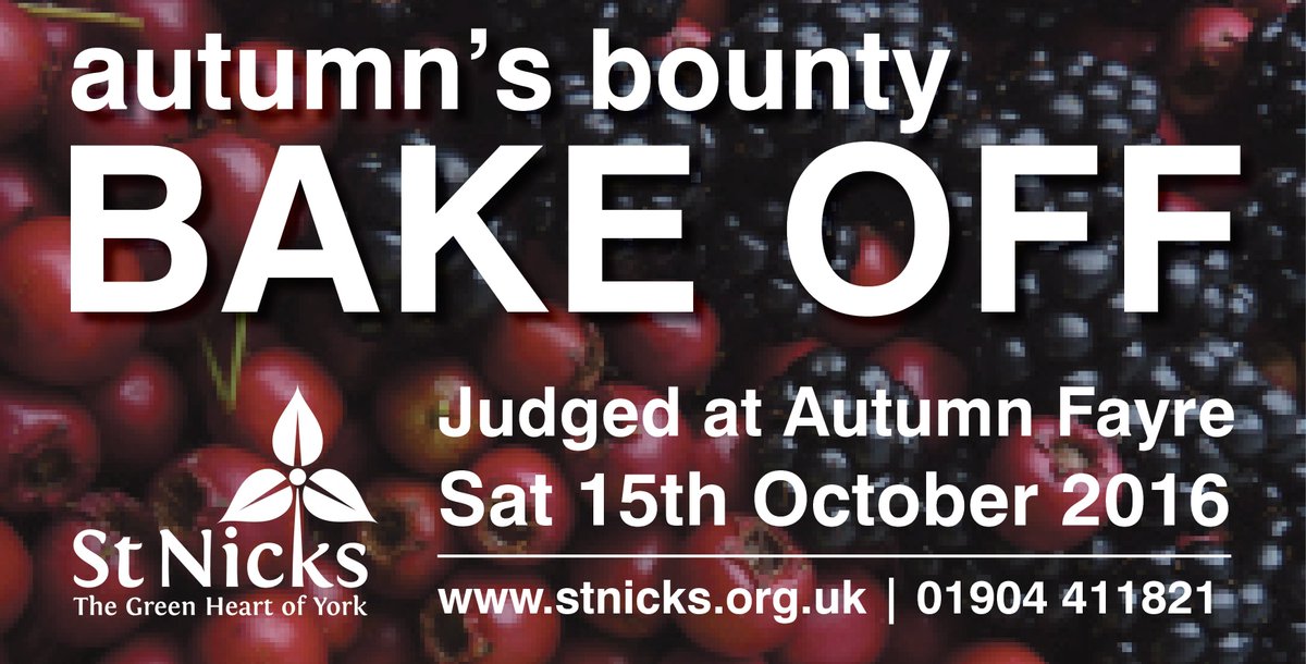 StNicksFields's tweet photo. Fancy entering one of your lovely cakes into #bakeoff? @WhiteRoseBakes @trinacriacafe @ElPianoYork @yorkcentralccc https://t.co/YUDj3wptcV