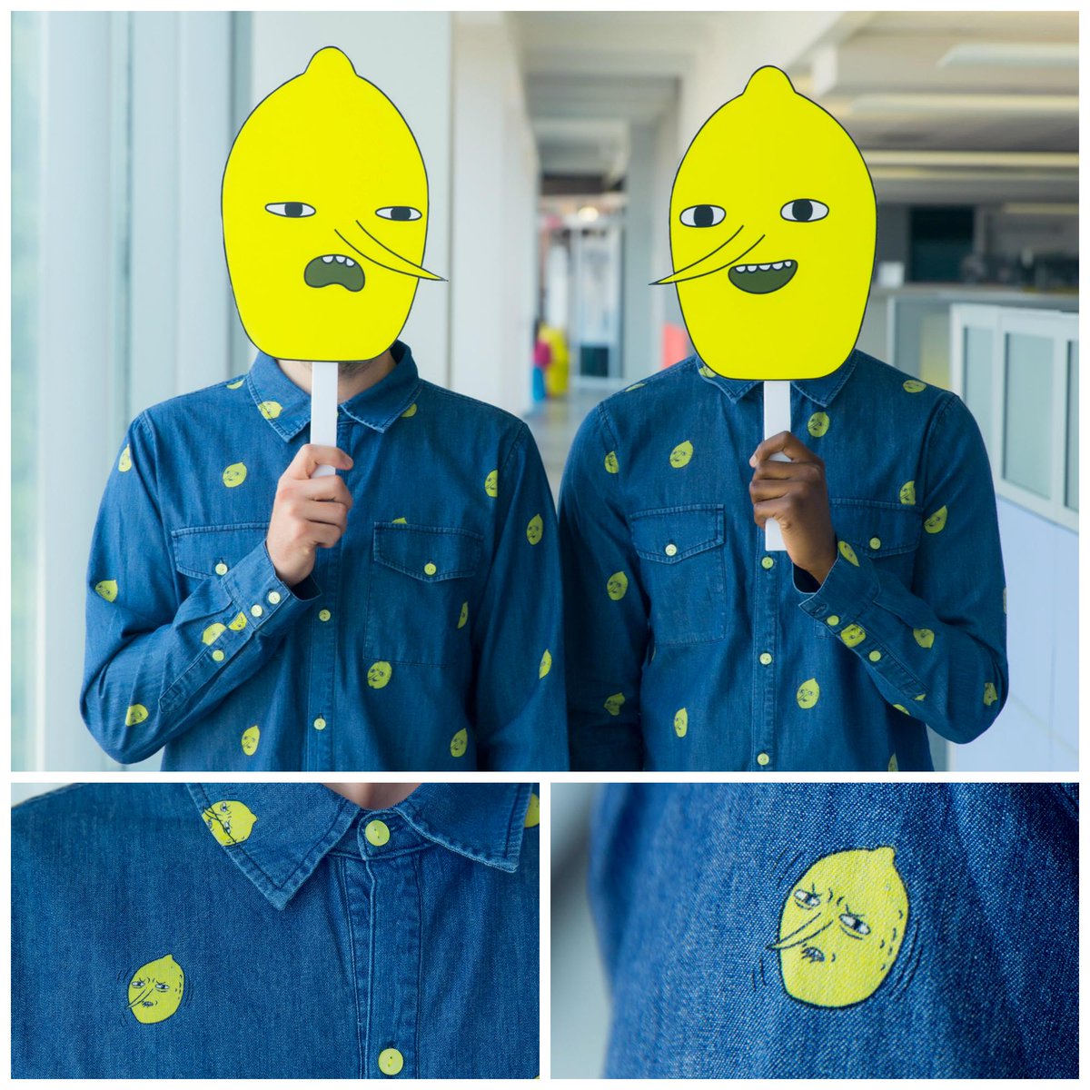 FOR FANS BY FANS:Adventure Time Lemongrab Denim Button Up FOR FANS BY FANS:Adventure Time Lemongrab Denim Button Up