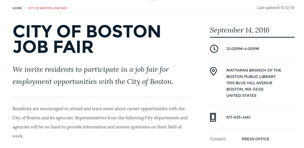 marty_walsh's tweet photo. Happening now in #Mattapan: a job fair introducing residents to job opps. w/ @CityOfBoston https://t.co/yNOP0bAdWr https://t.co/JqajQZwx9g