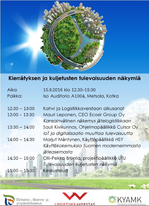 Kyamk10's tweet photo. Huomenna kaikille avoin #seminaari Metsolassa. Moderni jäteasema, kuljetusten tulevaisuus ja jätelogistiikka. #Kotka https://t.co/xUZfI6K6MN