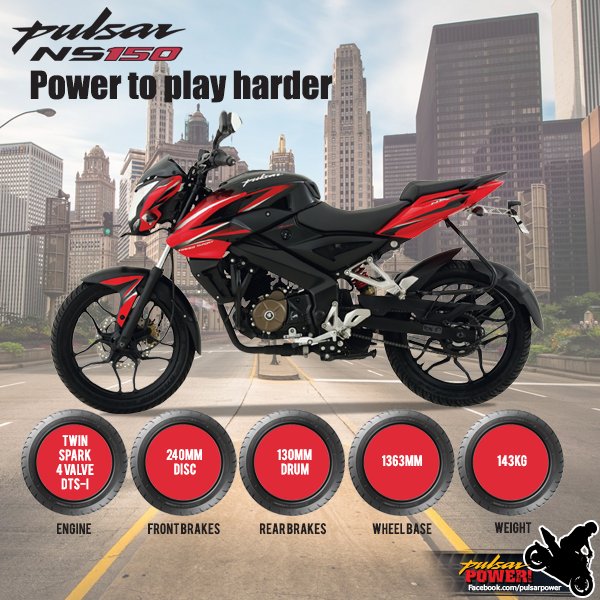 PulsarPowerSL's tweet photo. Pulsar NS150 is powerded with Twin spark 4 valve DTS-i engine to give you the best performance.
#PulsarPower https://t.co/BtssrL3cNX