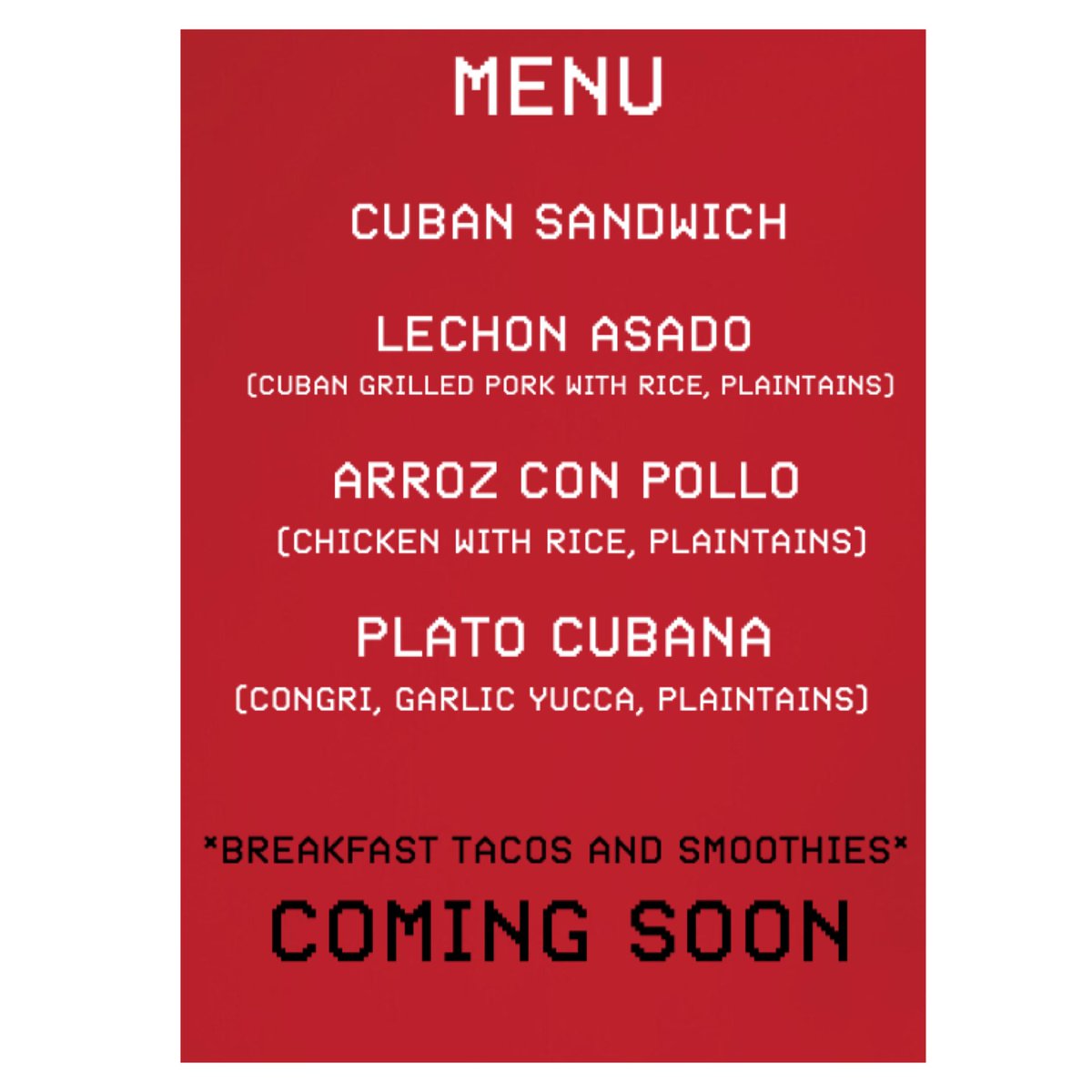 Lunch menu. 11-2pm