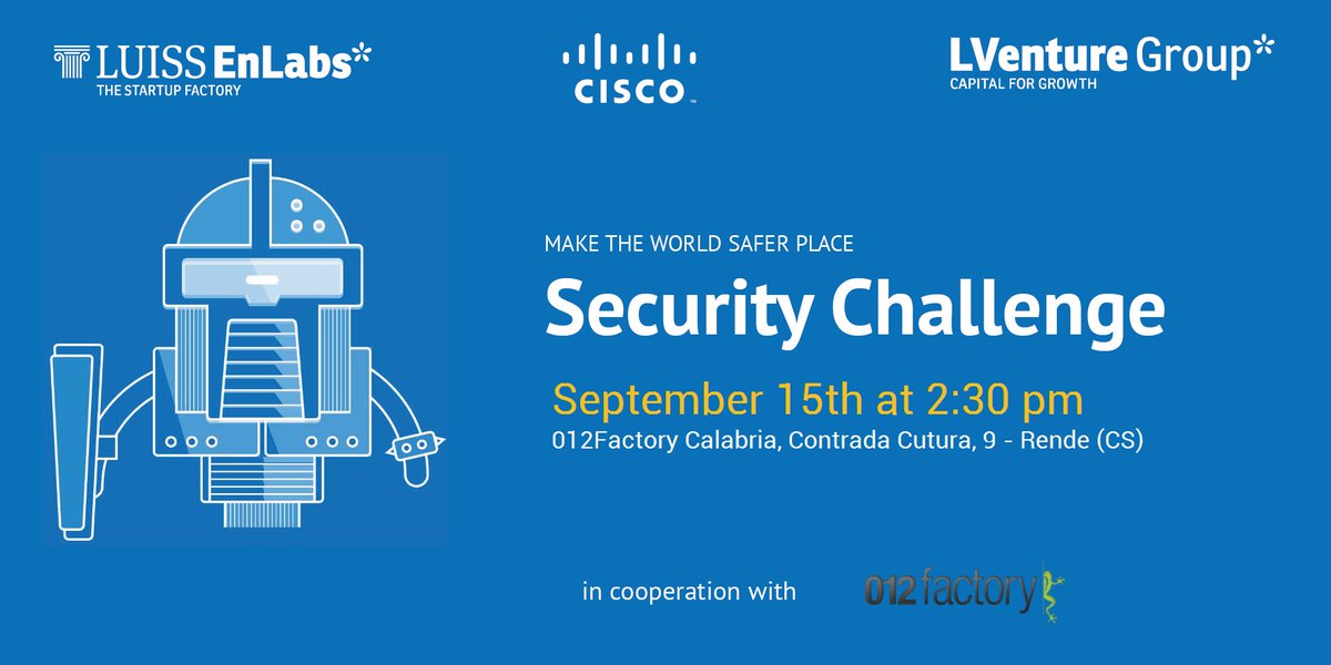 Security Challenge: Startups wanted! #startup <a href="/012factory/">012factory</a> <a href="/EnLabs/">eNLabs</a>
<a href="/jordanelliraf/">Raffaele Giordanelli</a> luissenlabs.com/event/security… #TAGCosenza