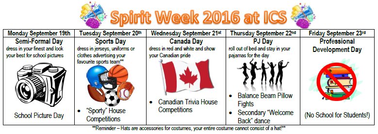 Spirit Week 2016 is next week!  Check out the schedule: