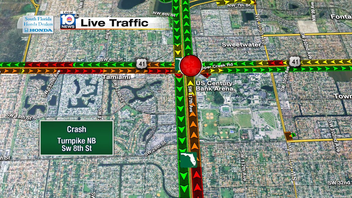 Crash on Turnpike NB at SW 8th St #traffic https://t.co/bbNbdZ43LV