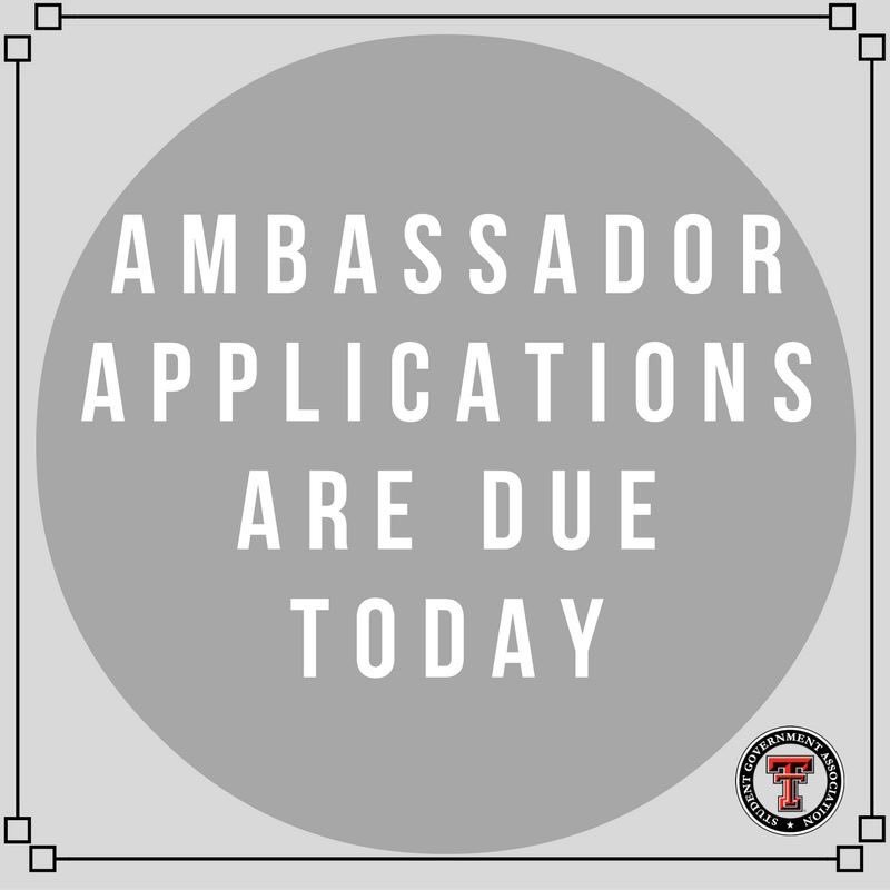 ttu_sga's tweet image. Ambassador applications are due TODAY by 5 p.m. Don't forget to turn yours in! #LeaveYourMark