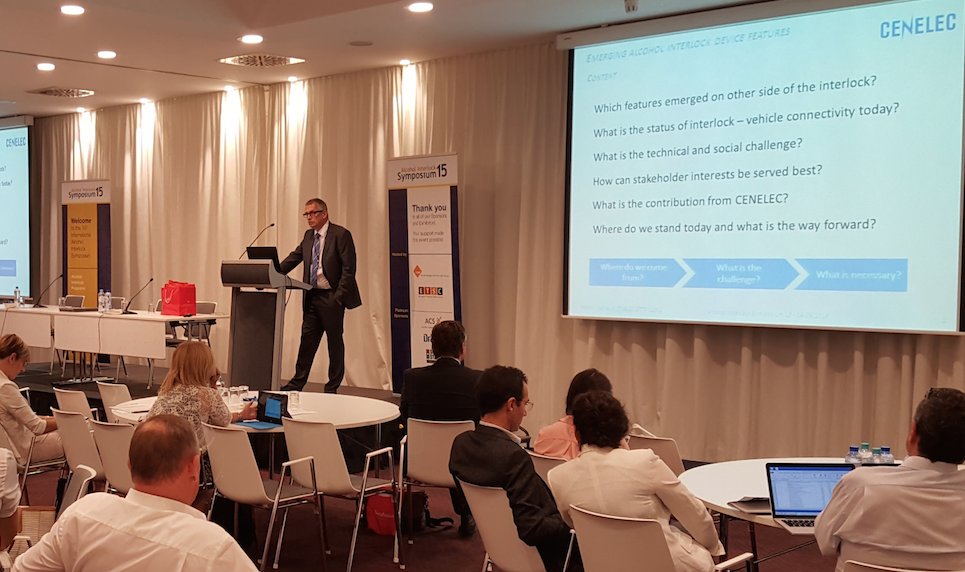 TIRFCANADA's tweet photo. Stefan Morley speaking, on behalf of CENELEC, about emerging #alcoholinterlock device features #InterlockSymposium https://t.co/ZyP8N0hFsj