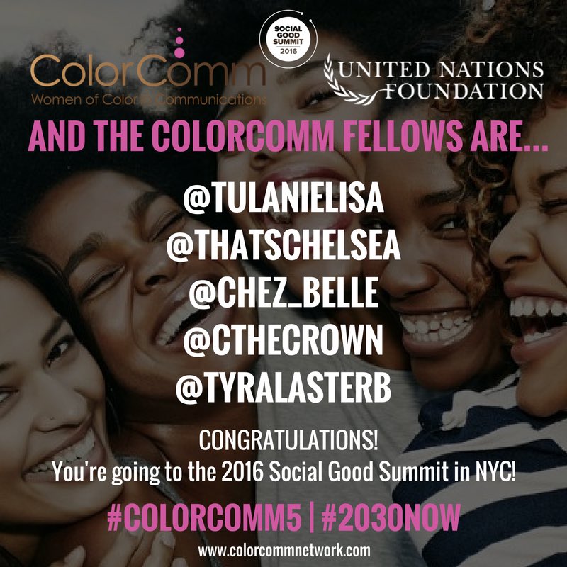 ColorCommntwk's tweet photo. And we have our ColorComm Fellows! See you at the Social Good Summit ladies! #ColorComm5 #2030Now https://t.co/zI7GxsYr17