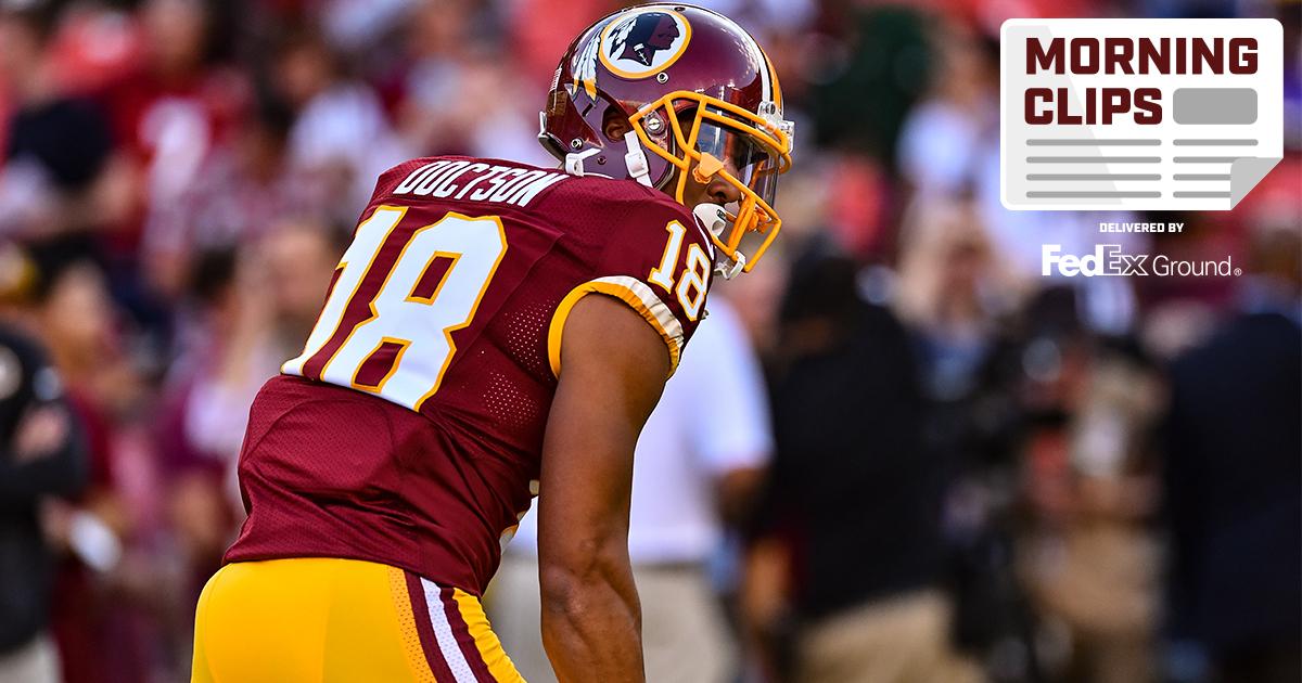 Commanders's tweet photo. Doctson's NFL debut, bolstering run D & more in #MorningClips delivered by @FedEx Ground: https://t.co/Cbktu3p74W https://t.co/HDKfc5iJX6
