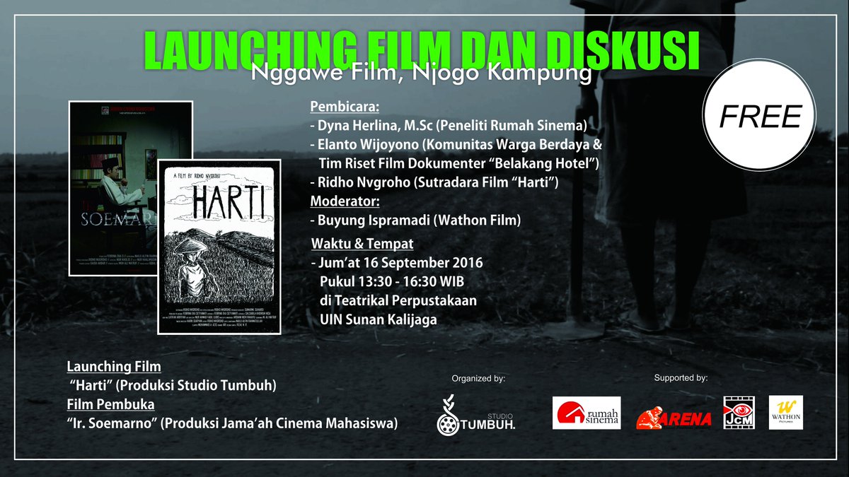 <a href="/avikomupnvyk/">AVIKOM UPN Veteran Yogyakarta</a> <a href="/KINEUKDW/">KINE KLUB UKDW</a>  Hari Ini ! | Launching &amp; Diskusi Film "HARTI" | 13:30| di Teatrikal Perpus UIN SuKa | FREE