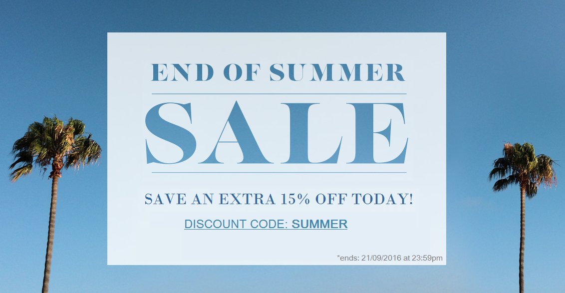 We are back on Twitter!
Enjoy our End Of Summer Sale
SAVE AN EXTRA 15% OFF! Ends Wednesday 21st September at 23:59pm