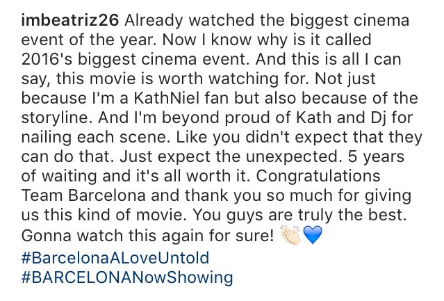 _missbeatriz_'s tweet photo. This movie is truly worth watching for. 5 years of waiting and it's all worth it 👏🏻💙

#BARCELONANowShowing https://t.co/zqj1NDpXs1