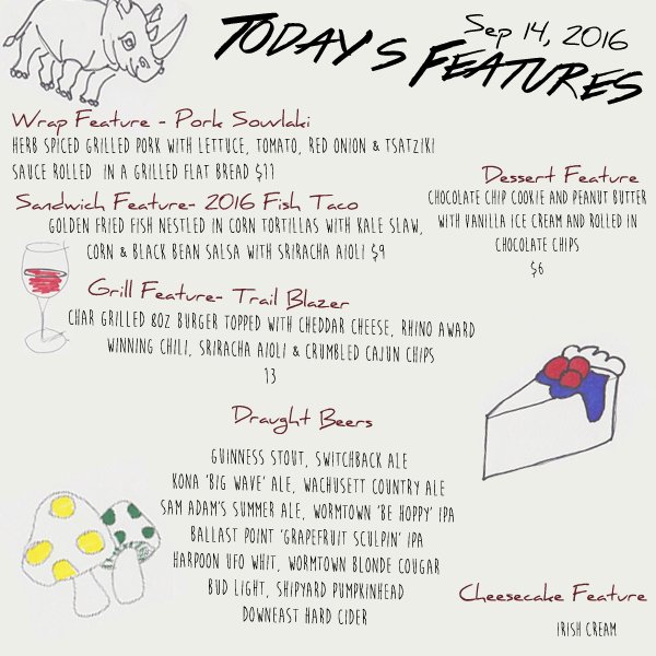 Check out today's lunch specials! FlyingRhino is the place to be today! #ShrewsburyStreet #WorcesterMA