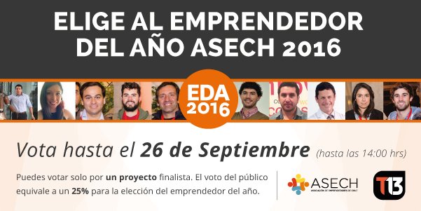 ASECH_ag's tweet photo. ¡Elige al Emprendedor del Año ASECH 2016! Ingresa y vota en nuestra plataforma https://t.co/W5CxSFe9O2 #edaASECH2016 https://t.co/n4bfncU28c