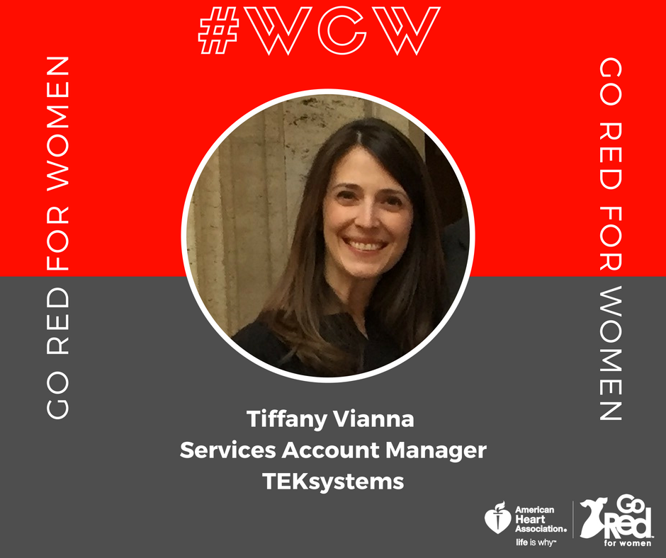 Our #WCW is Tiffany Vianna of <a href="/TEKsystems/">TEKsystems</a>. She's our newest Go Red for Women volunteer! #ChicagoGoesRed