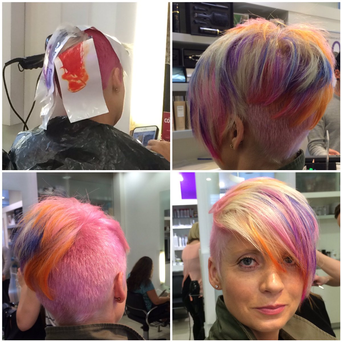 TopsyTurvysalon's tweet photo. Cut &amp; colour done by Tina thanks to @GoldwellUK colours #topsyturvy #hair #colour #blue #pink #purple #orange https://t.co/OL2XpjYkn1