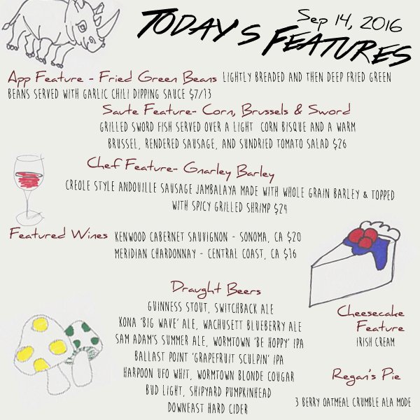 Check out our dinner specials! #DinnerSpecials #FlyingRhinoCafe #WorcesterMA