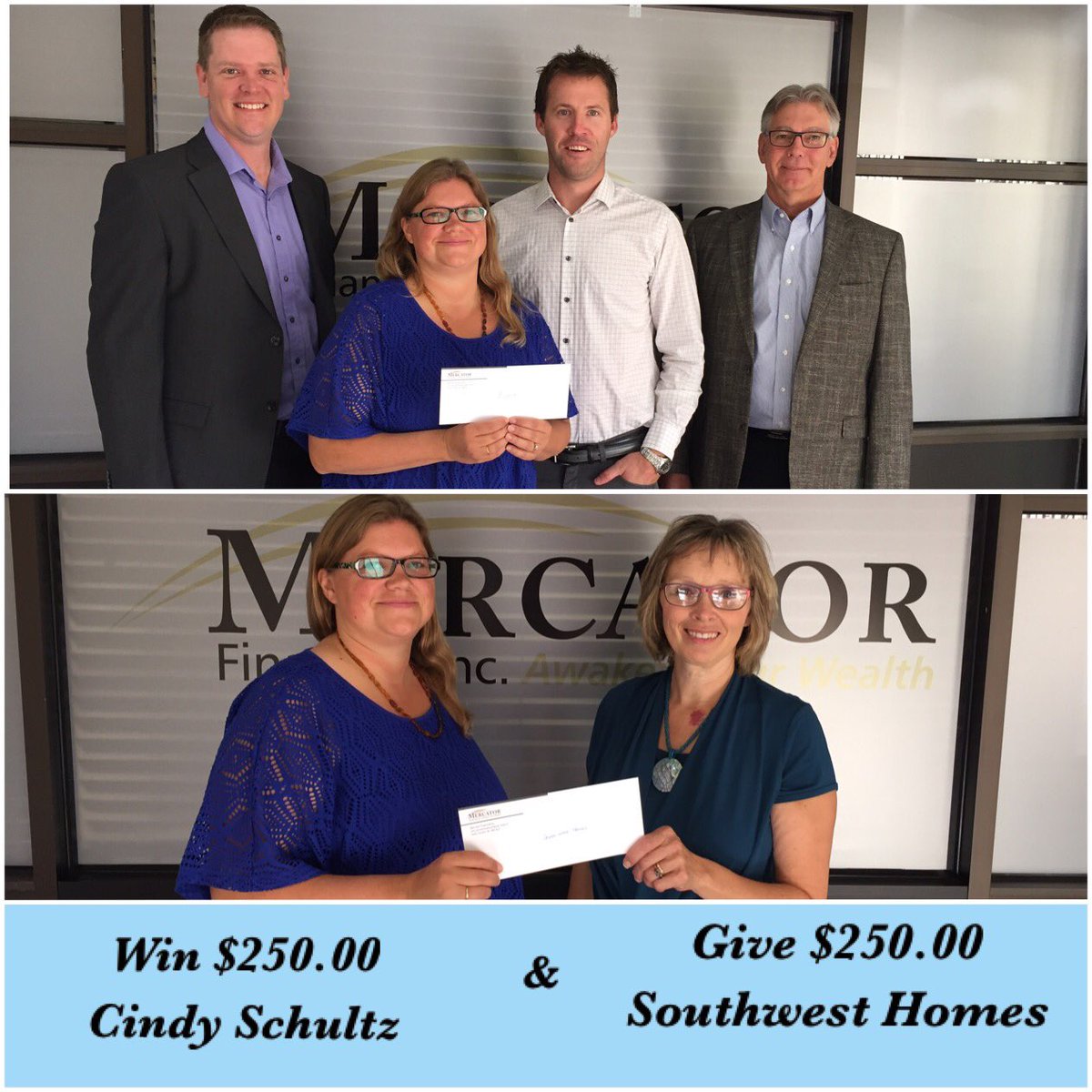 WINNERS from our Community Festival plus Congrats to <a href="/southwesthomes/">Southwest.Homes</a>! Cindy Schultz won $250 &amp; Mercator gave $250