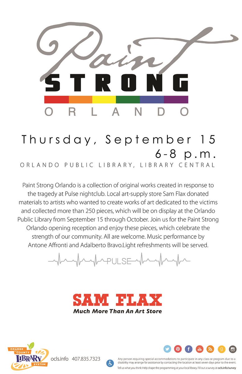 AppltnCre8ve's tweet photo. Tomorrow at @oclslibrary, art dedicated to the victims of the Pulse tragedy will be on display at #PaintStrong https://t.co/WSMKG54HTu
