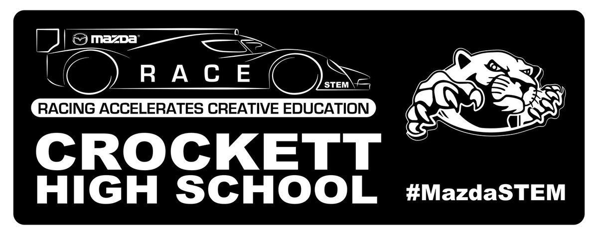 MazdaRacing's tweet photo. #MazdaSTEM program was at @AustinCrockett High School today. Their logo will ride w/both Mazda Prototypes at @COTA. https://t.co/j7f03DAShH