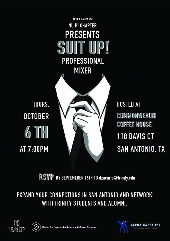 2 days left to Register! Suit up at the Alpha Kappa Psi professional business mixer on Oct 6th! RSVP email on flyer.
