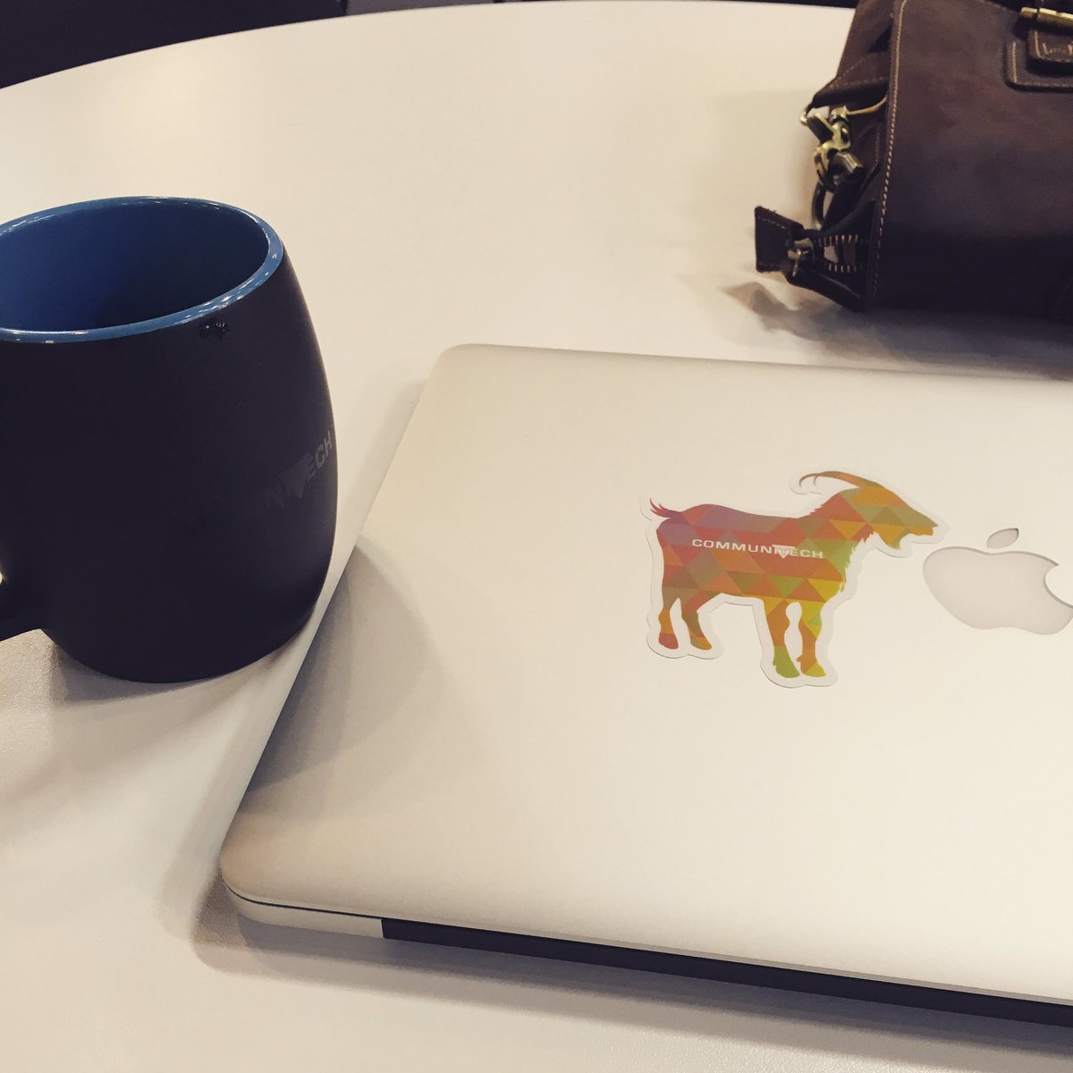 alexdni's tweet photo. Hanging out at @Communitech with my new goat schticker before the #wis2016 kicks off. #geeklife #innovation #cto https://t.co/YXnny2925R