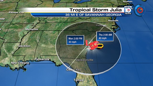 T.S. Julia could linger for several days near or along the coast of the Georgia/South Carolina Border. https://t.co/M0Yp4GaqPH