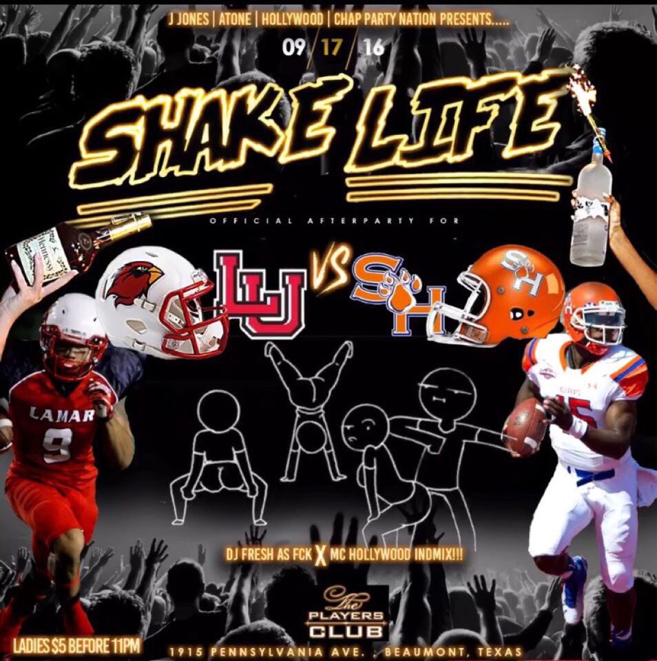 409TLIGHT's tweet photo. @_FamousStranger #ShakeLife going down THIS SATURDAY Official Afterparty for #LUvsSHSU game!! https://t.co/PiepVBj6Eq
