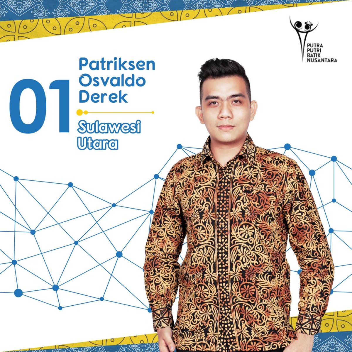 Asal Sulawesi Utara, inilah Finalis no. 01 Patriksen Osvaldo Derek #PutraPutriBatik #FinalisPPBN2016