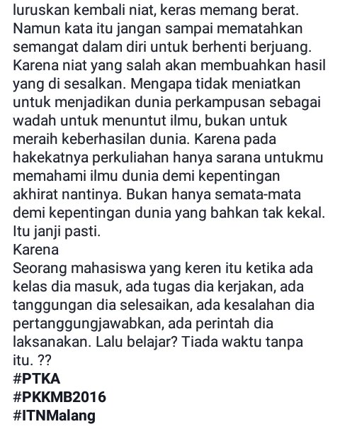 fauziyahsyam's tweet photo. #PTKA 
#PKKMB2016 
#ITNMalang 
#COCITNMalang
@itn_malang2016
@COC_ITNMLG_2016 https://t.co/e6tcNnD957