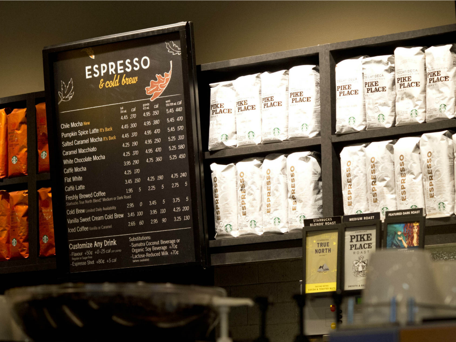 Starbucks canada adds calorie information to its food and drink menu