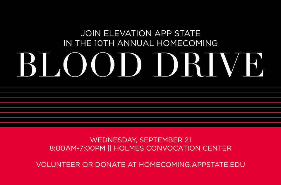 AppStateExt's tweet image. Sign up for the Homecoming Blood Drive using the link homecoming.appstate.edu. Registration ends on September 18.