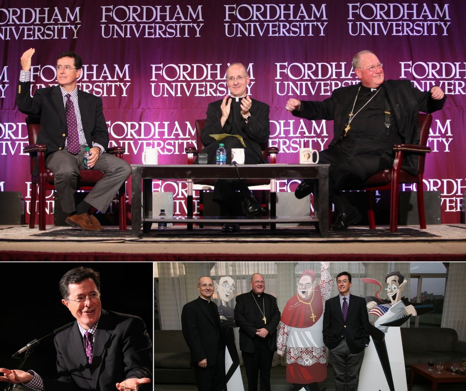 FordhamNYC's tweet photo. 4yrs ago today was #CardinalAndColbert with @StephenAtHome, @CardinalDolan &amp; @JamesMartinSJ: https://t.co/bhgeMj1N24 https://t.co/rBPim6UsIa