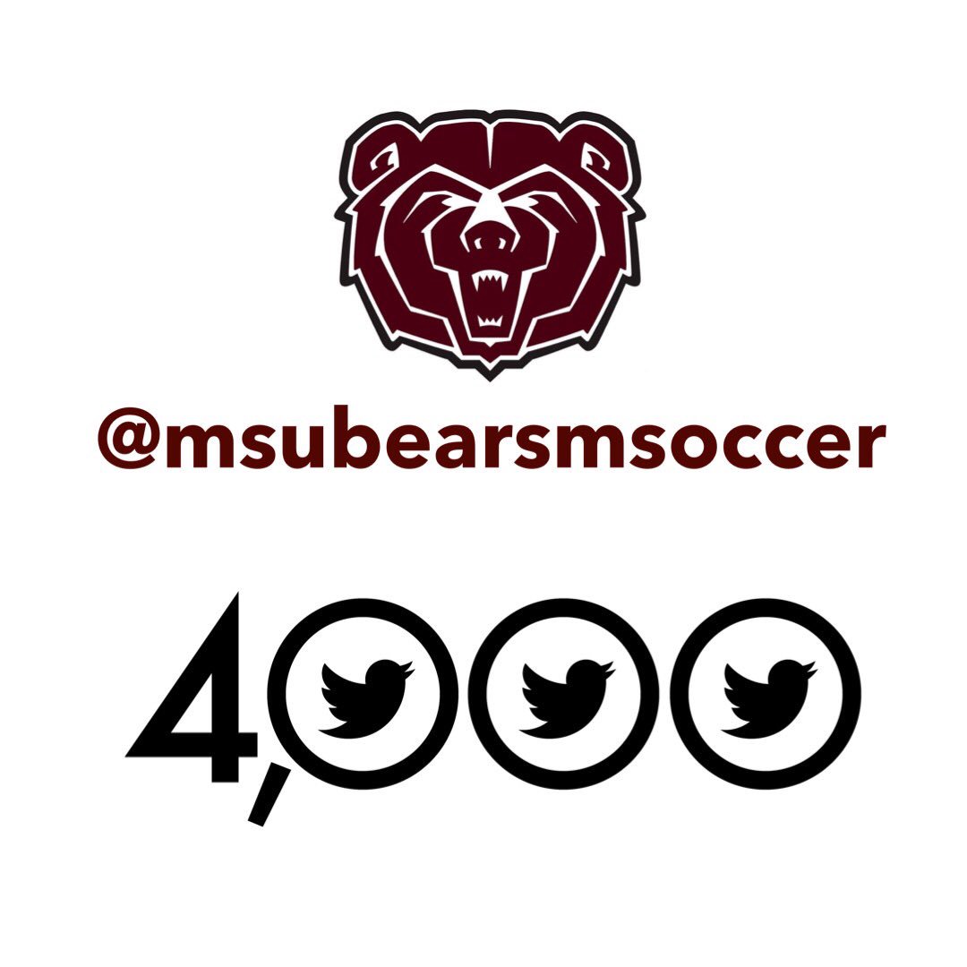 MoStateMSOC's tweet photo. Hey #MSUBears fans! Did you know that we're only 72 followers from 4K?! Help us spread the word about MSU soccer! https://t.co/P1QjgBuzsu