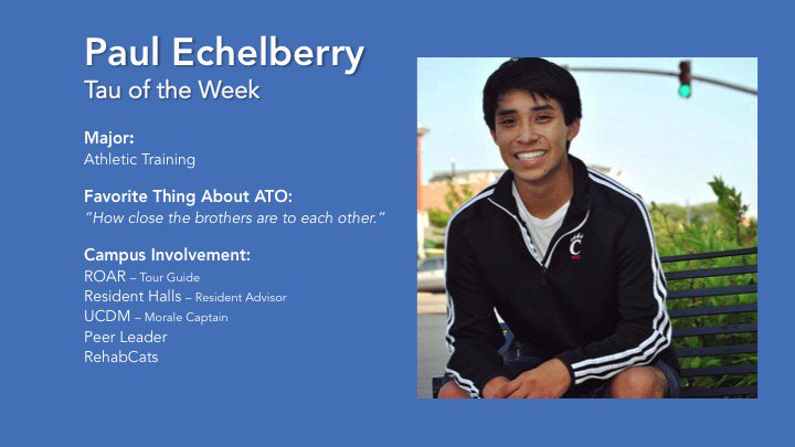 UC_ATO's tweet photo. @paulechelberry is our #TauOfTheWeek! Keep up the good work on and off the field, Paul. #RushATO https://t.co/On8AME4s5j