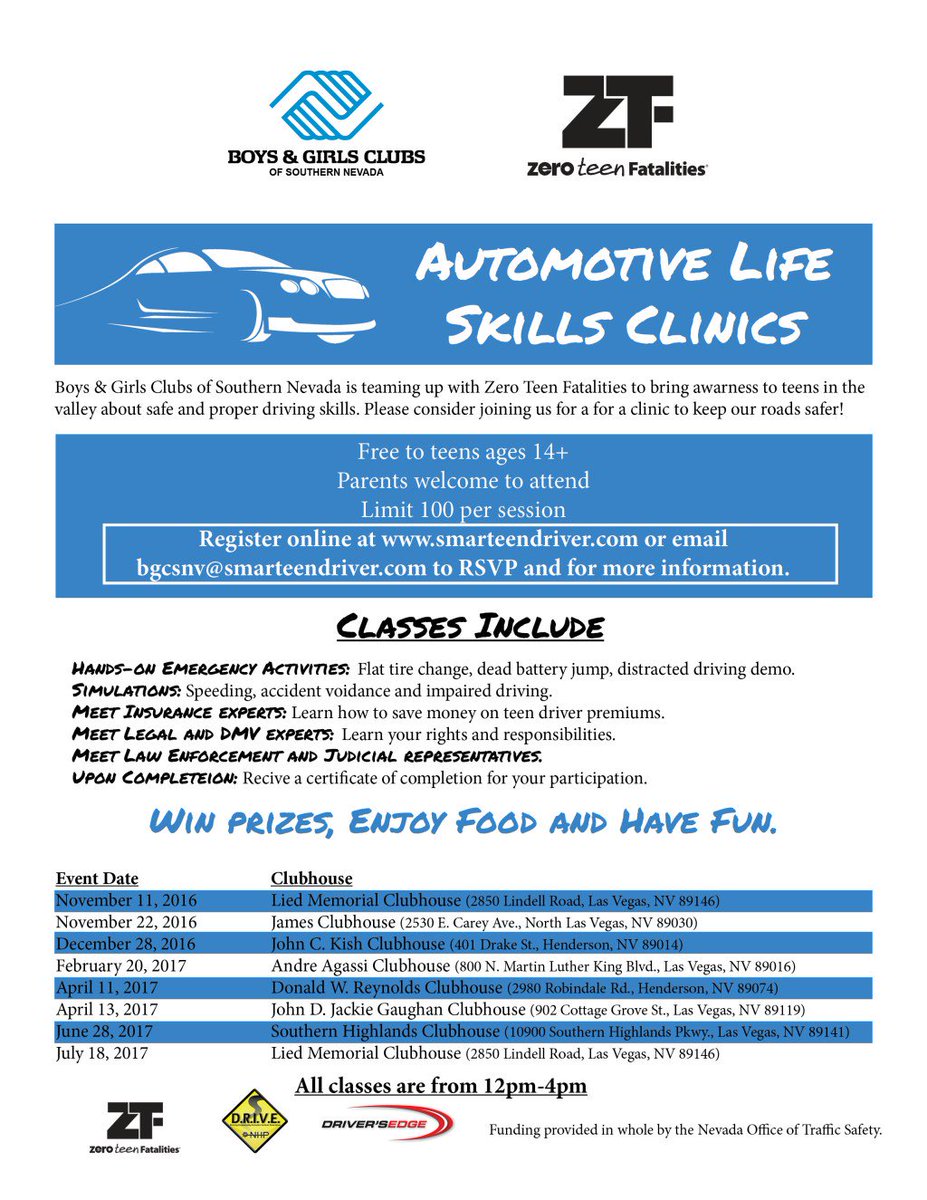 SMARTeenDriver's tweet photo. Boys and Girls Clubs of So NV offer FREE Auto Life Skills Clinics https://t.co/OvVskCU8it https://t.co/TqXzBsh7Xw