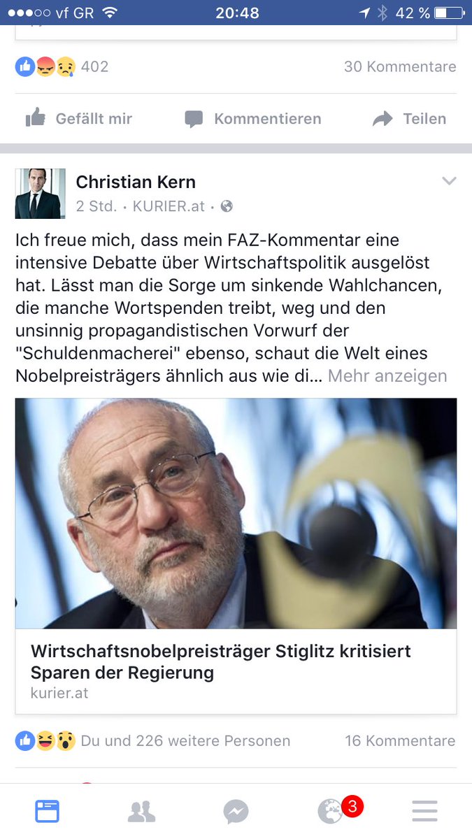 FranzSchellhorn's tweet photo. Kanzler Kern freut sich über Stiglitz' Unterstützung. Derselbe Stiglitz, der auch Chávez für dessen Wipolitik lobte https://t.co/ZDu7WAZd6B