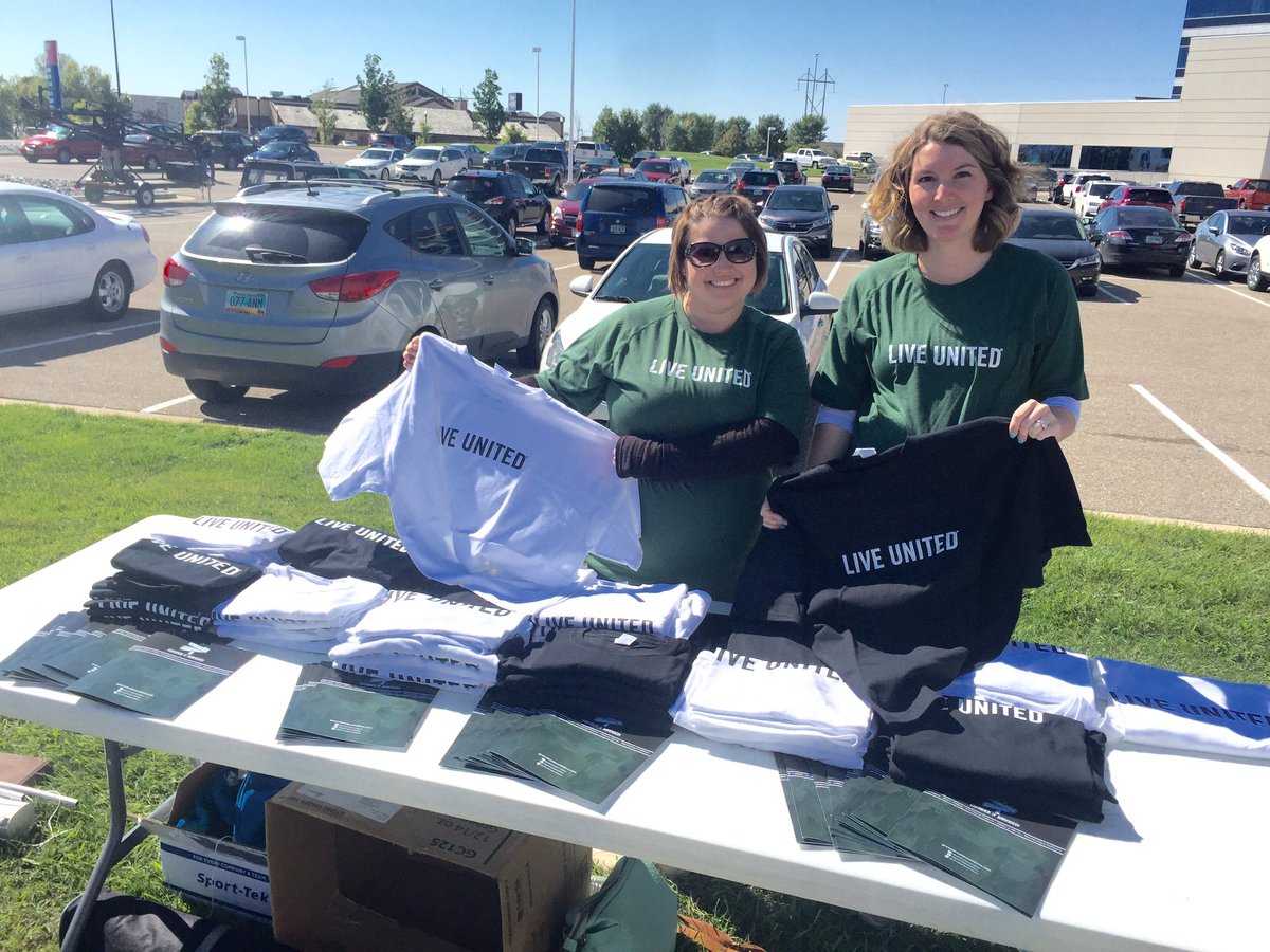 UnitedWayFargo's tweet photo. These ladies from @GreenStrPromo are ready to stick your closet w LIVE UNITED gear! &amp; $3 goes back to United Way! https://t.co/qyLhDAk2Sx