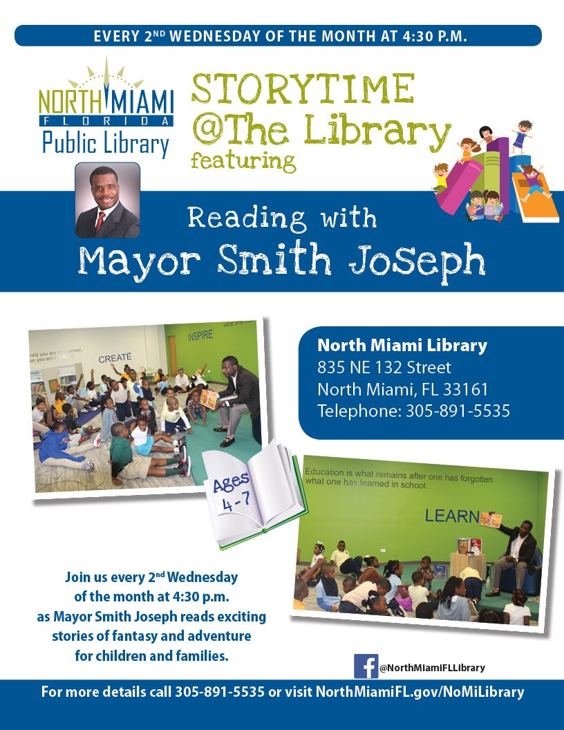 NoMiNews's tweet photo. Enjoy StoryTime@TheLibrary every Wed at 4:30pm. Join @MayorSJoseph today and every 2nd Wed. for reading fun! https://t.co/3LL8FuVtNC