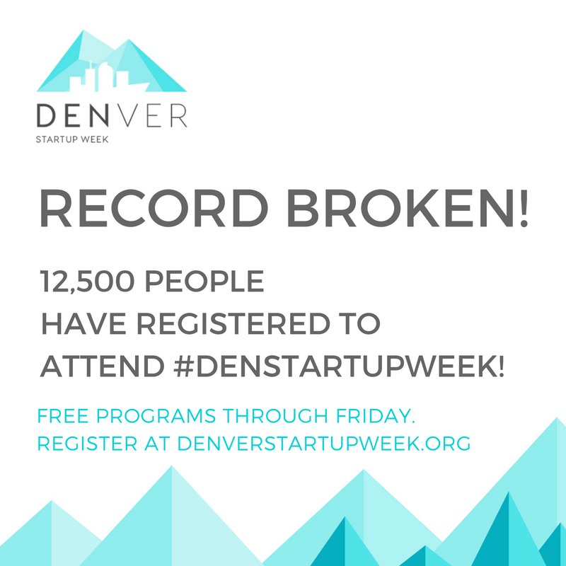 COStartupWeek's tweet image. BREAKING:12,500 have registered to attend #DENStartupWeek! #RecordBroken #Hey12K FREE programs cont. through Friday!