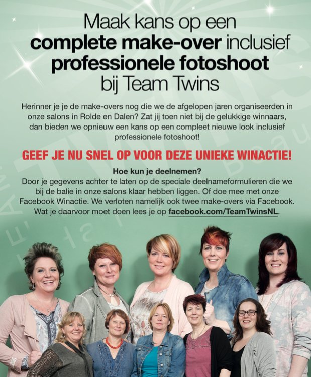 TeamTwinsNL's tweet photo. Je maakt weer kans op een #makeover ! Hoe? Check Teamtwins.nl of kijk op https://t.co/19ubfoklwL https://t.co/pLG56UluvI