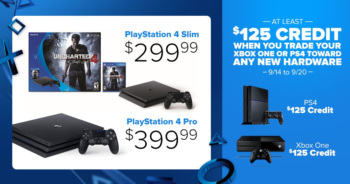 GameStop on Twitter: "Get at least $125 when trading select consoles toward the of a PS4 Slim or PS4 Pro https://t.co/vBeXZuz5jO https://t.co/utsris72z0" / Twitter