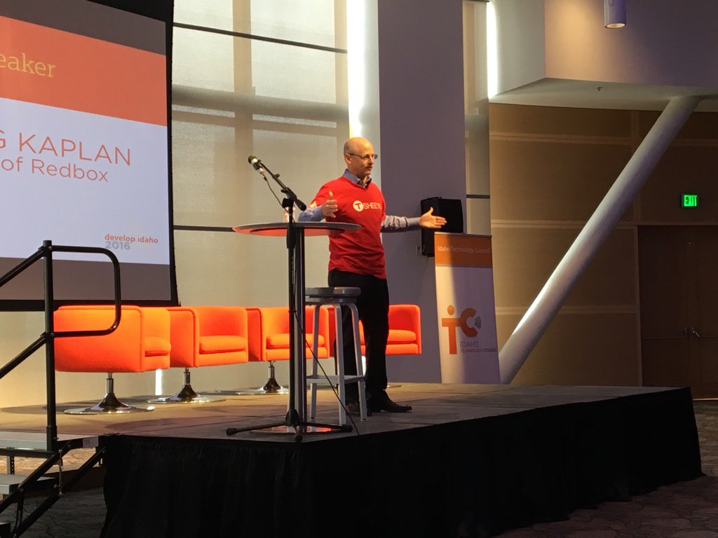 jdmullin's tweet photo. Redbox founder speaking. Awesome keynote. #DevID2016 https://t.co/gEME7qc0nE