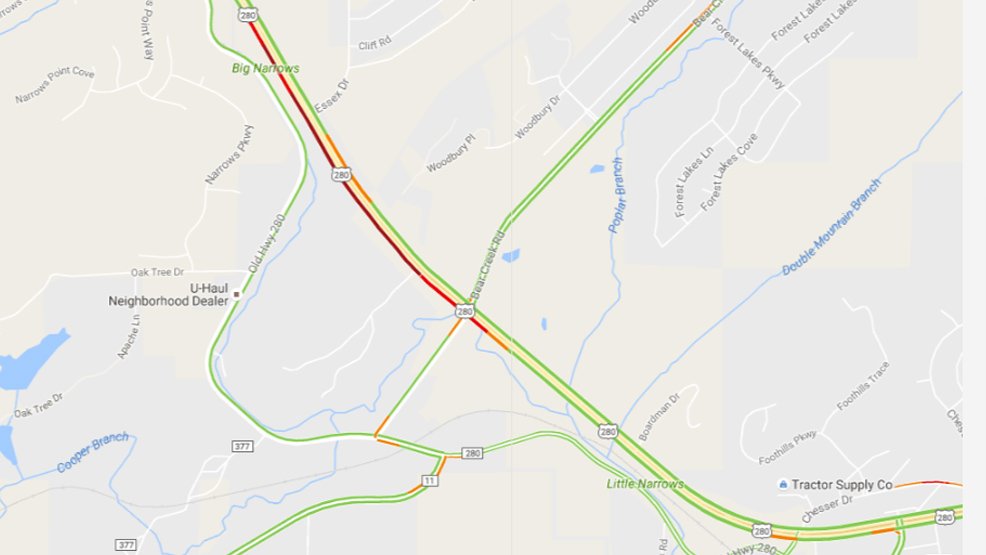 Wreck causing traffic jam on Highway 280 East at Bear Creek Road in