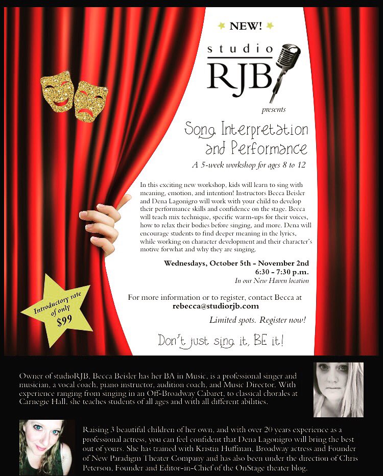 BeccaJean1119's tweet photo. New class starting soon!! Register today #studioRJB #Broadway #musicaltheater #love #lessons #singing #acting https://t.co/Lxh7tIj4yy