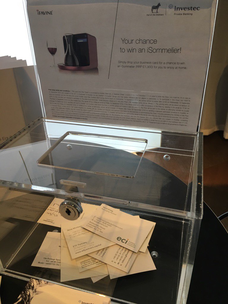 OxygenationMan's tweet photo. @BVCA Pioneer Partners réception - don't forget to put your details in the @Investec box to win @iFavine decanter https://t.co/ldB2jOwD0R