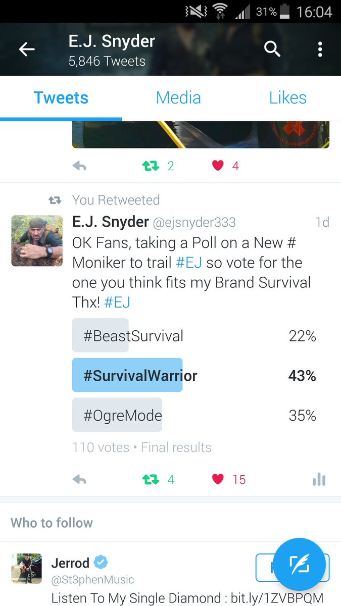 ejsnyder333's tweet photo. You have spoken here, on FB, &amp; IG. #SurvivalWarrior it is! I will #OgreMode on occasion. Thx! #EJ #SurvivalWarrior https://t.co/mr6WmB9pFi