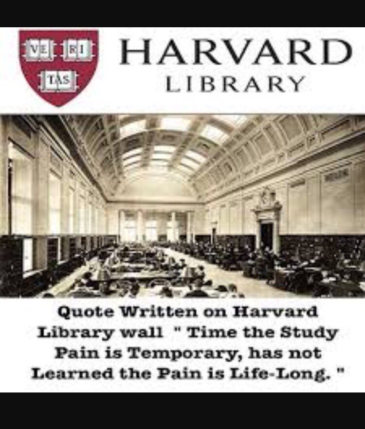 facts444's tweet image. - عبارة مكتوبة في مكتبة جامعة هارفارد تقول:

"ألم بدء الدراسة لحظة وينتهي، وعدم التعلم ألم سيستمر مدى الحياة".