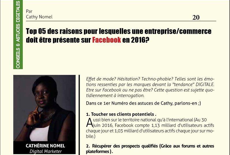 AfroInitiativ's tweet photo. découvrez les conseils et astuces digitales de Cathy Melene Nomel dans Afrotech Mag N°4 sur https://t.co/kaOCiAgK7x https://t.co/Ez6lfu2G2V